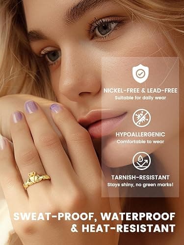 🙏🙏🙏Bestyle 925 Sterling Silver Ring for Women, Minimalist Claddagh Ring Celtic Knot Ring for Women, Irish Promise Wedding Band, Gold/Rose Gold Vermeil Women Band Ring, Stackable, Gift for Her thumbnail 4