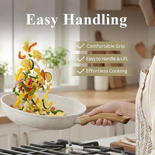 Bazova 25Pcs Pots and Pans Set Non Stick, Titanium-Reinforced Ceramic Cookware Set Non Stick, Non Toxic PFAS-Free Induction Ready, Long-Lasting Performance, Full Kitchen Set with 3 Casseroles thumbnail 5