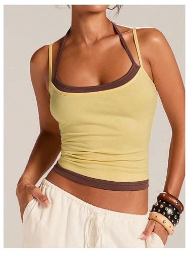 BEAUDRM Women's Double Layered Tank Top Halter Workout Tops | 2 in 1, Summer Tops for Women, Cute Tops, Workout Tank Tops Woman, Going Out Tops, Sports thumbnail 4