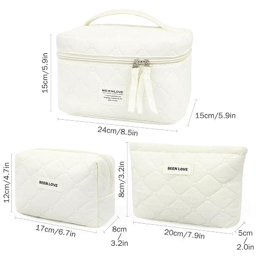beifon 3er Set Kosmetiktasche Kulturtasche Damen mit Blumenmuster, Kulturbeutel Make Up Tasche, Tragbare Schminktasche Makeup Bag Waschtasche Groß Frauen Mädchen (Beige B) thumbnail 3