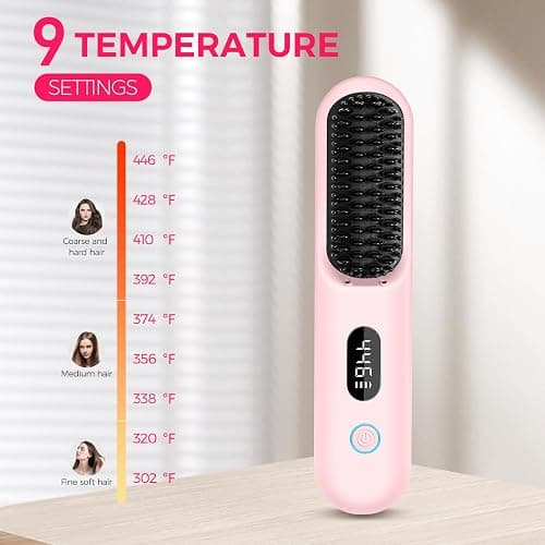 Cordless Hair Straightener Brush, Portable Mini Straightening Brush for Travel, Negative Ionic Hot Comb Straightener, Rechargeable Hair Brush Straightener for Women, Lightweight on-The-go, Pink thumbnail 7