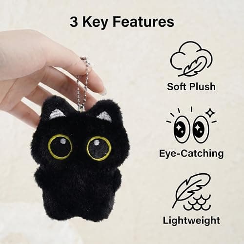 HUIJUFU Black Cat Plush Keychain Cute Bag Charm Gift for Women thumbnail 4