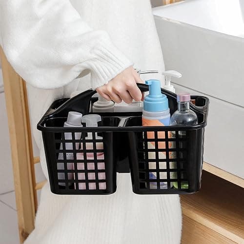 JiatuA Portable Shower Caddy Basket with Compartments Cleaning Supplies Organizer with Handle Plastic Storage Divided Tool Bin for Bathroom, Bedroom, Kitchen, College Dorm, Garden, Under Sink, Black thumbnail 5