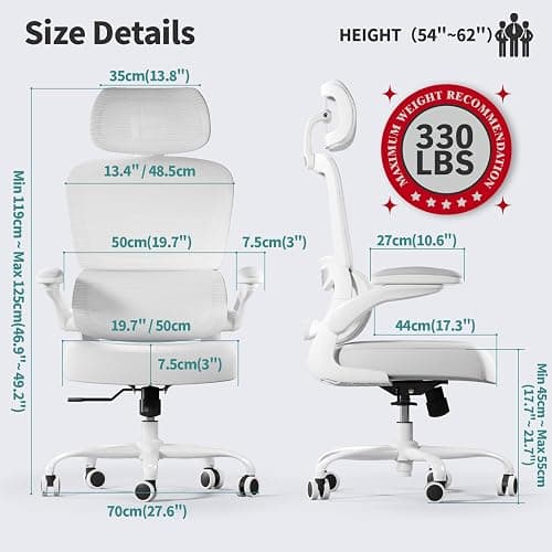TRALT Office Chair Ergonomic Desk Chair, 330 LBS Home Mesh Office Desk Chairs with Wheels, Comfortable Gaming Chair, High Back Office Chair for Long Hours (White White) thumbnail 2