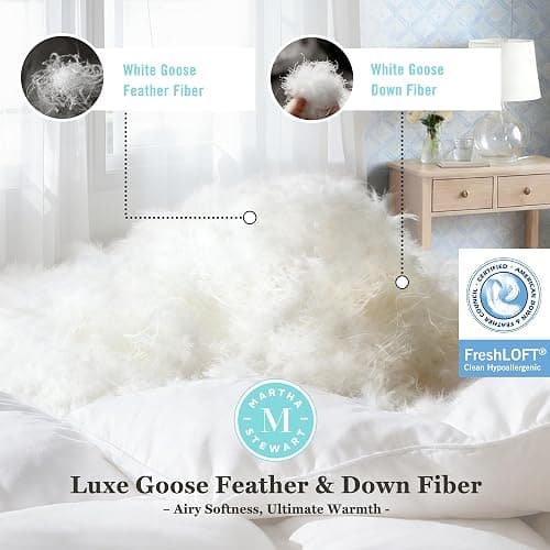 Martha Stewart Luxury White Goose Feathers Down Fiber Duvet Insert King Size - Hotel Collection 100% Cotton Cover Comforter, All Season Medium Warmth, Breathable, Hypoallergenic, 106 x 90 Inch thumbnail 3