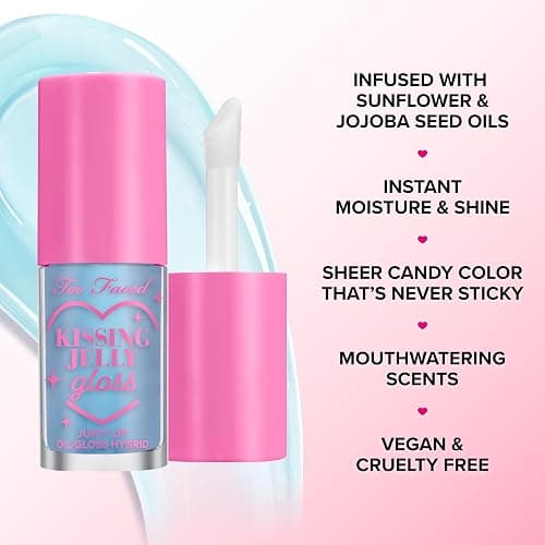 Too Faced Kissing Jelly Lip Oil Gloss | Hydrating Lip Oil + Gloss Hybrid for Instant Moisture and Shine, 0.15 Fl Oz thumbnail 5