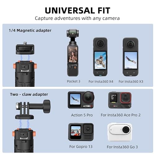 163CM Pocket 3 Selfiestick Stativ für Actionkameras, verlängerbare Halterung mit Schnellwechsel 1/4'' Schraube für Vlogs, für Gopro, für DJI Osmo Action 5 Pro 4 3, Insta360 X4 und AKASO DSLR Zubehör thumbnail 2