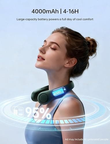 JISULIFE Portable Neck Fan, Hands Free Bladeless Fan, 5 Speeds, 4000 mAh | Battery Operated Wearable Personal Fan, Twistable, Rechargeable Travel Essentials, Gifts for Women Men-Dark Green thumbnail 5