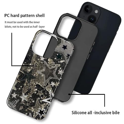 DAIZAG Case for iPhone 14 iPhone 13, Stars Vintage Retor Collage Night Full-Body Design Hybrid Dual Protection Soft TPU + Hard PC Shockproof Scratch-Resistant Protective Cover Phone Case for Men Women thumbnail 2
