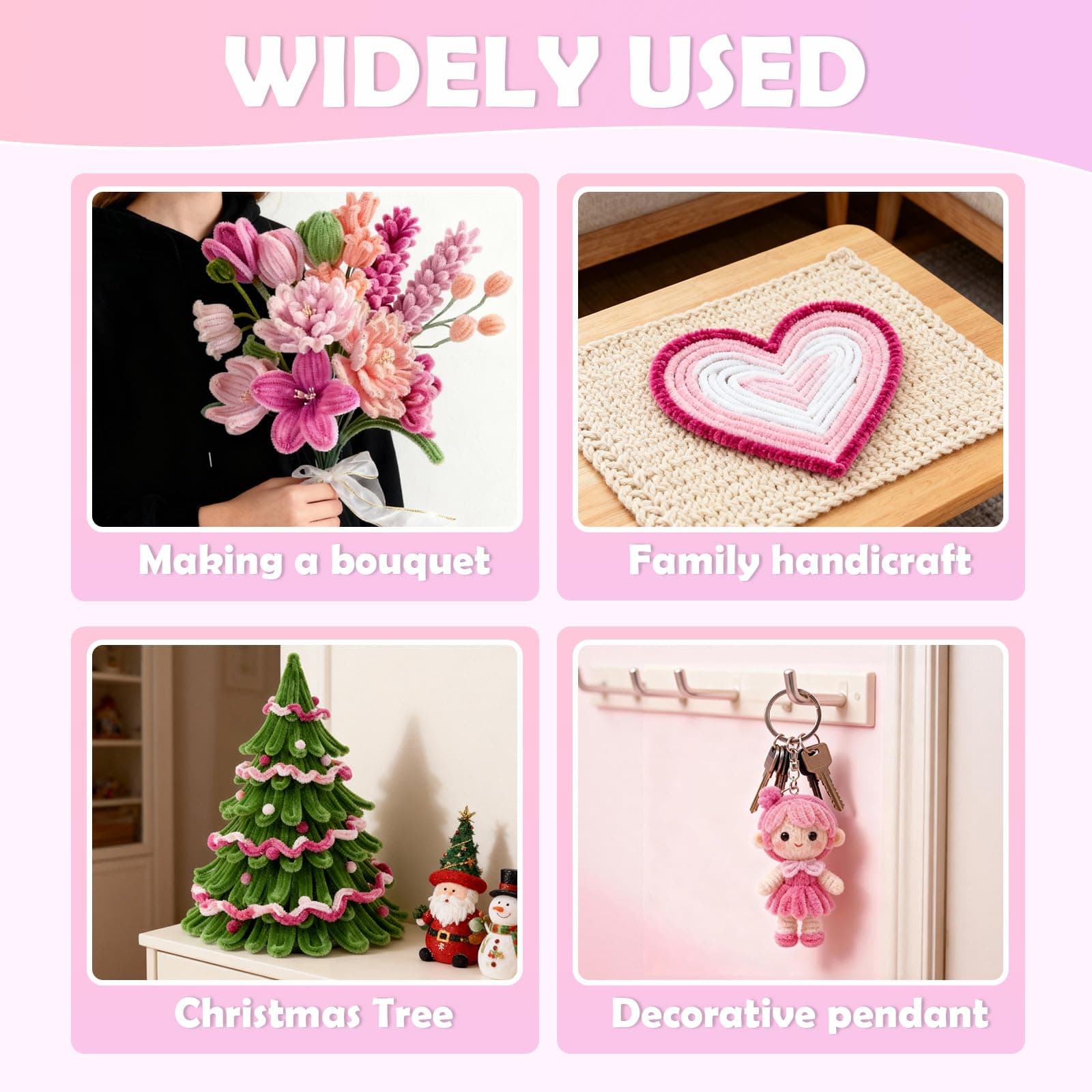 LEMESO Pipe Cleaners Flower Kit, Pink, 400 Pcs Chenille Stems thumbnail 4