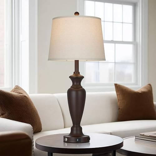 Cinyirong 30" Tall Brown Table Lamp for Living Room, 3-Way Dimmable Touch Control Bedside Lamp for Bedroom Nightstand with USB A+C Ports & AC Outlet (1 Pack) thumbnail 4