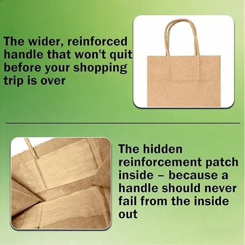 Volokitx 12-Pack Paper Bags with Handles Bulk – 8 x 4.25 x 10 in, Medium Size Brown Kraft Paper Bags, Kraft Gift Bag for Party, Retail, Business, Shopping thumbnail 4