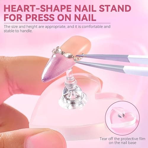 ESUOHYM Nail Stand for Press On Nails Art Display Practice 2 Sets, 1 Heart Shaped Acrylic Magnetic Nail Stands, Fake Nail Holder Tips With 200 PCS Double-Sided Tape, Nail Kit Home DIY Salon Supplies thumbnail 3
