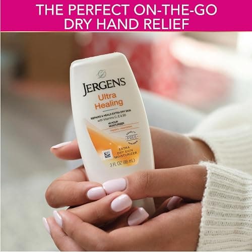Jergens Ultra Healing Dry Skin Lotion, Hand and Body Moisturizer for Quick Absorption into Extra Dry Skin with Hydralucence Blend, Vitamins C, E and B5, White, 3 oz, Pack of 3 thumbnail 3