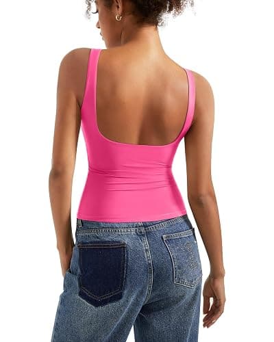 SUUKSESS Women Padded Open Back Boat Neck Tank Tops Double Lined Basic Shirts - Image 1