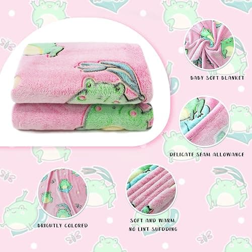 Gdindff Cute Frog Blanket Glow in The Dark Blanket for Kids Frog Gifts for Women Soft Fleece Blanket Pink Frogs Stuff Birthday Gifts thumbnail 6