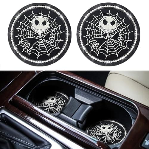 2PCS Nightmare Before Christmas Jack Skellington Car Cup Holders Coasters,Black Silicone Anti-Slip Car Coasters,2.75 Inch - Image 1