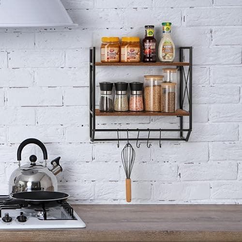 Bathroom Towel Rack 2 Tier Wall Shelf with Towel Bar, Rustic Towel Rack with Shelf for Wall Storage Shelves with Hooks Over Toilet Shelf Wall Mounted Towel Holder Shelf Floating Shelves for Home Brown thumbnail 5
