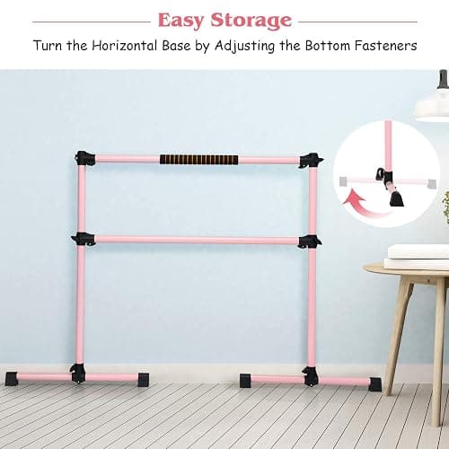 GOFLAME Ballet Barre Portable Double, 4FT Freestanding Ballet Barre Adjustable, Heavy Duty Dancing Stretching Ballet Bar for Home, Dance Barre, Fitness Ballet Bar (Pink) thumbnail 6