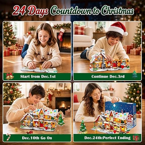 3-in-1 Advent Calendar 2026 Gingerbread House Mini Building Set with Lights | 24 Days Christmas Countdown Mini Village Building Block Kit with Xmas Tree, Holiday Gift for Adults Kids Girls Boys Ages 10+ thumbnail 7