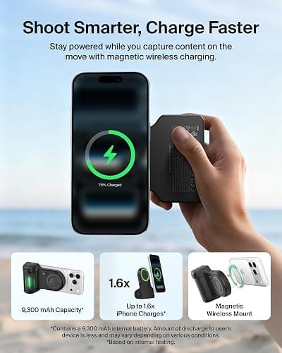 Belkin Stage Powergrip, Magnetic Wireless Charging Camera Grip 9300mAh, Power Bank w/Retractable USB C Cable, Bluetooth, Tripod Attachment, LCD Screen, Portable Charger for iPhone, Google Pixel, etc. thumbnail 4
