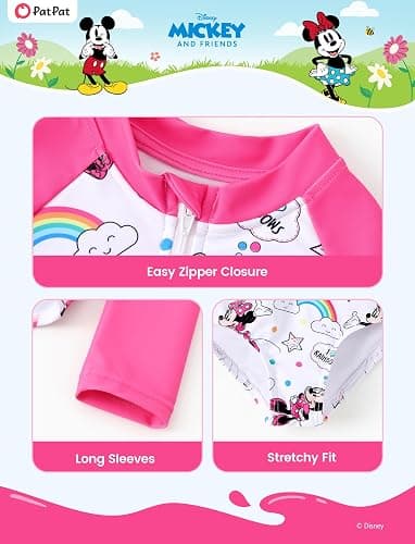 Disney Frozen Stitch Princess Minnie Mouse Girls Swimsuit Long Sleeve Rashguard UPF 50 One Piece Bathing Suit Size 3M-13Y thumbnail 6
