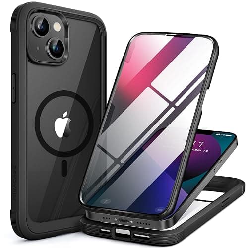 Miracase Glass Series Designed for iPhone 13 Case 6.1 inch, 2023 Upgrade Full-Body Magnetic Clear Bumper Case with Built-in 9H Tempered Glass Screen Protector,Black - Image 1