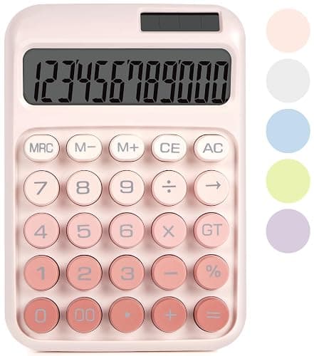 DANRONG Mechanical Switch Calculator with Big Buttons, Calculators Desktop, 12 Digits, Solar Battery Power, Desk Calculator, Large LCD Display, Cute Pink Calculator for Teachers Students Basic Office - Image 1