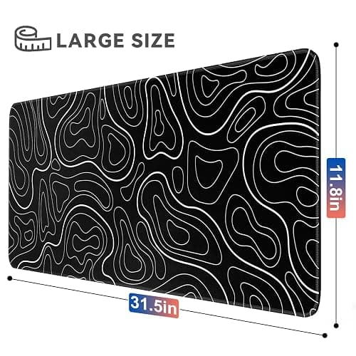 TLZA Gaming Mouse Pad Big Mousepad with Non-Slip Rubber Base, 31.5 x 11.8 in XL Large Desk Mat for Gaming Home Office, Long Keyboard Pad Mouse Mat for Computer with Stitched Edges, Black Topographic - Black Topographic Style thumbnail 2
