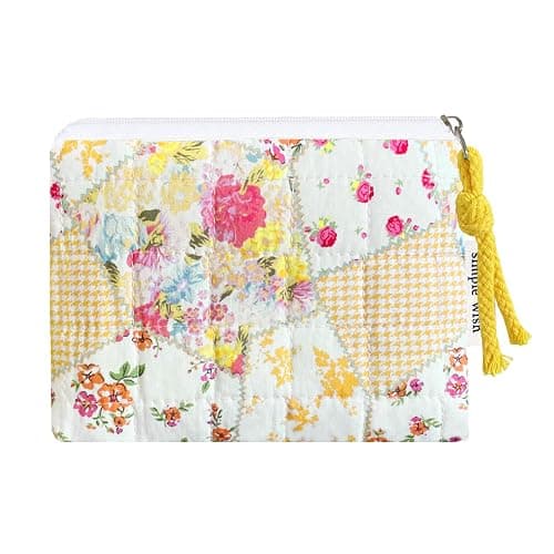 Modacarry Cotton Quilted Floral Coin Purse Digital Camera Pouch with Cute Prints Zipper for Women Girls (YELLOW DISTY PATCH) - Image 1