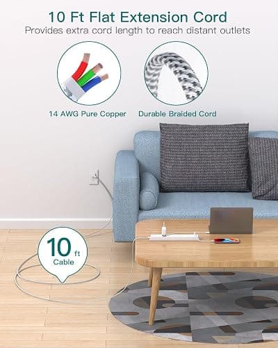 Extension Cord 10 ft - Long Power Strip Surge Protector, 6 AC Outlet 4 USB (2 USB C), Flat Plug, Wall Mount, Multi Plug Outlet Extender Desk Charging Station for Home Office Dorm Room Essentials thumbnail 2