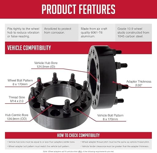 Wheel Accessories Parts 4 Pcs Hub Centric Wheel Spacers 8 on 170mm 8x170mm 2.00 Inch Thick 124.9mm Hub M14x1.5 14x1.5 Thread Stud Fits Ford F250 F350 Super Duty Single Rear Wheel ｜ Dually Front thumbnail 4