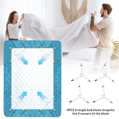 Inscool Bed Sheet Straps, 4-Pack Adjustable Bed Sheet Clips - Easy Install Secure Fit Clips, Non-Slip Elastic Holders for Fitted Sheets | Keep Sheets in Place (White) thumbnail 3