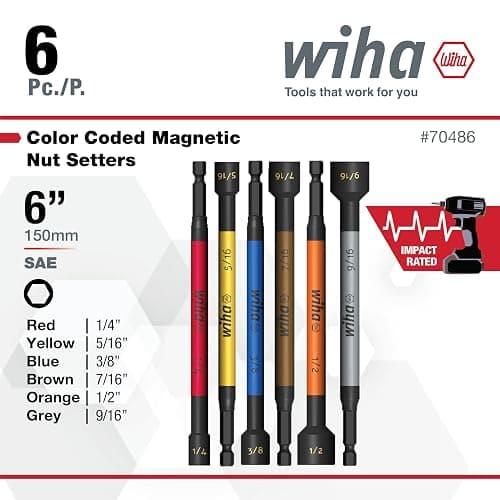 Wiha 70486 Color Coded Magnetic Nut Setter SAE 6 Pc. Set thumbnail 4