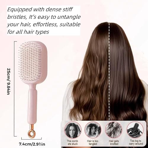 Self Cleaning Hair Brush, 2026 Upgrade Retractable Cushion Massage Comb, Anti Static Self Cleaning Hair Brush, Hairs Styling Tools for All Hairs Types, One-pull thumbnail 4