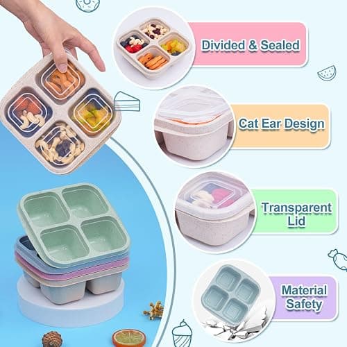 LCHLZZ 4 Pack Snack Containers, Divided Bento Snack Box, 4 Compartments Reusable Meal Prep Lunch Containers for Kids Adults, Food Storage Containers for School Work Travel thumbnail 6