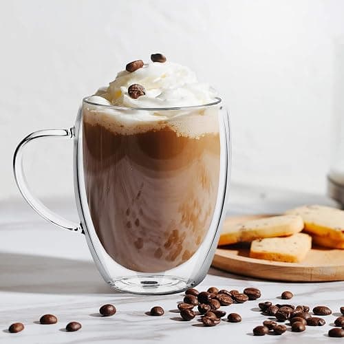 Glass Coffee Mugs 350ml, Top-spring 12oz Clear Glass Coffee Cups with Handles - Set of 4 Double Wall Insulated Coffee Mug Tea Latte Espresso Cups - 12oz thumbnail 2