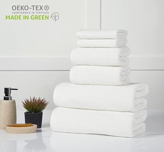 6-Piece Towel Set, 680 GSM, 2 Bath Towels, 2 Hand Towels, 2 Wash Cloths,100% Cotton Premium Quality, Ultra Soft, Super Absorbent Popcorn Textured Weaved for Spa, Hotels & Bathroom-Ivory/Cream thumbnail 10