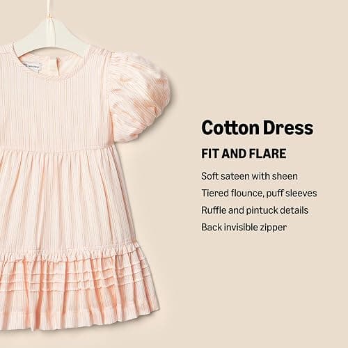 Amazon Essentials x Sofia Grainge Toddlers and Baby Girls' Puff Sleeve Dress - 4T - Peach Classic Stripe thumbnail 3
