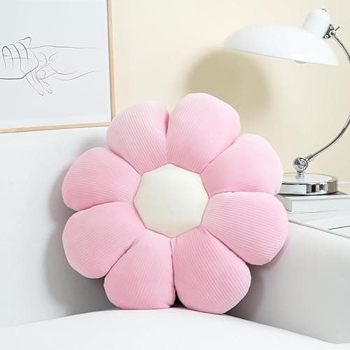 Sioloc Flower Shaped Throw Pillow Butt Cushion - Floor Seating Cushion, Cute Room Decor & Plush Pillow for Bedroom, Sofa, Chair (Pink, 15.7'') - Image 1