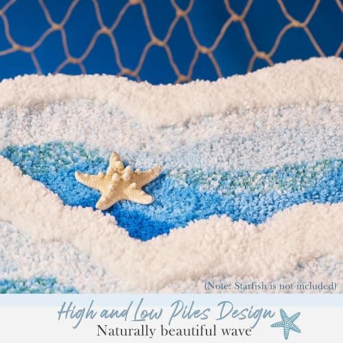 DyeFury Blue Ocean Wave Bath Mat, Cute Funky Bathroom Rugs for Coastal Beach Nautical Themed Decor, Non-Slip Washable Accent Rug for Bedroom Kitchen, Trendy Tufted Shower Mats 31"x 21" thumbnail 3