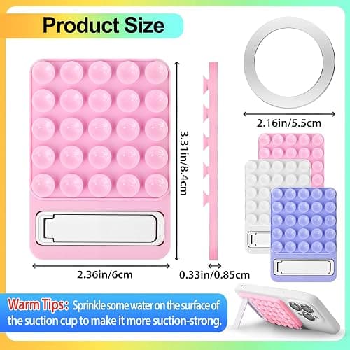 2 in 1 Magnetic Suction Phone Grip, Silicone Suction Phone Mount Compatible with MagSafe Case, Sticky Phone Grip for iPhone & Android, Hands-Free Phone Accessory for Selfies and Videos (Purple) thumbnail 2