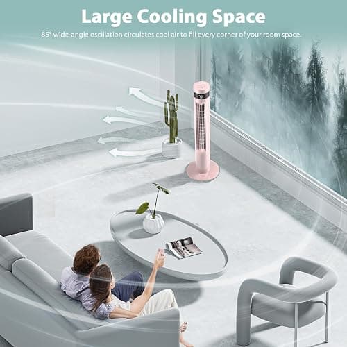 Antarctic Star Tower Fan Portable Electric Oscillating Fan (36 inch, Pink) | Quiet Cooling Remote Control Standing Bladeless Floor Fans 3 Speeds Wind Modes Timer for Bedroom Office thumbnail 4