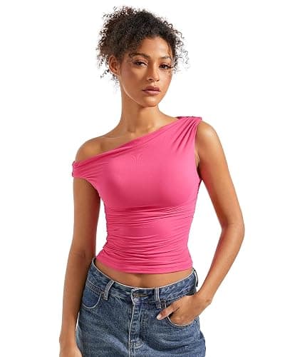 SUUKSESS Women Off Shoulder Tops Sleeveless Shirts Y2K Going Out Crop Tank Top - Image 1