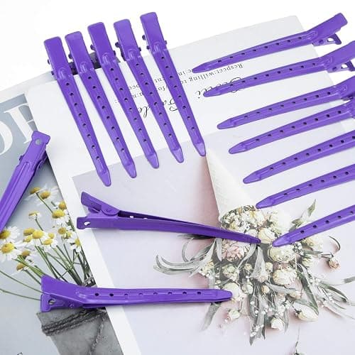 24 Packs Duck Bill Clips, Bantoye 3.35 Inches Rustproof Metal Alligator Curl Clips with Holes for Hair Styling, Hair Coloring, Purple thumbnail 5