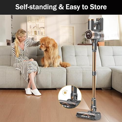 NuYupo Cordless Vacuum Cleaner, 10-in-1 Lightweight Stick Vacuum with 45mins Runtime, Powerful Suction, LED Touch Screen, Rechargeable Vacuum Cleaners for Home Hardwood Floor Carpet Pet Hair (Gold) thumbnail 8