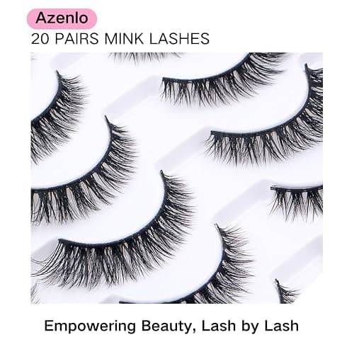 Azenlo False Eyelashes 20 Pairs Wispy Lashes Faux Mink Lashes 14mm 3D Fluffy Cat Eye Lashes （style 20-061) thumbnail 5