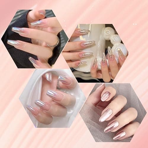 Artdone Chrome Nail Powder Magic White Pearl Kit Mirror Effect Silver Metallic Holographic Dip Nail Powder Decoration Iridescent Aurora Mermaid Pigment thumbnail 2