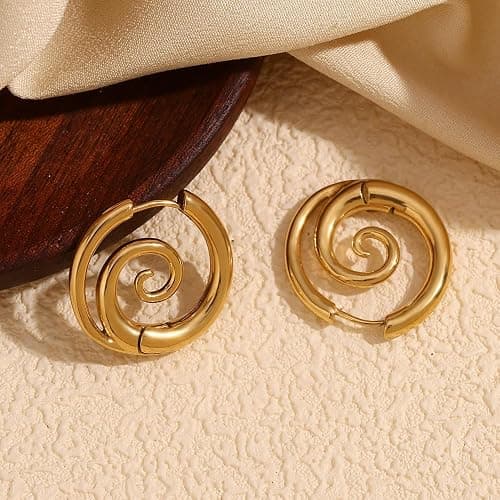 Sea Wave Spiral Hoop Earrings for Women Stainless Steel 18K Golden Plated Swirl Chunky Round Huggie Hoops Earring Fashion Birthday Jewelry Gifts Holiday thumbnail 5