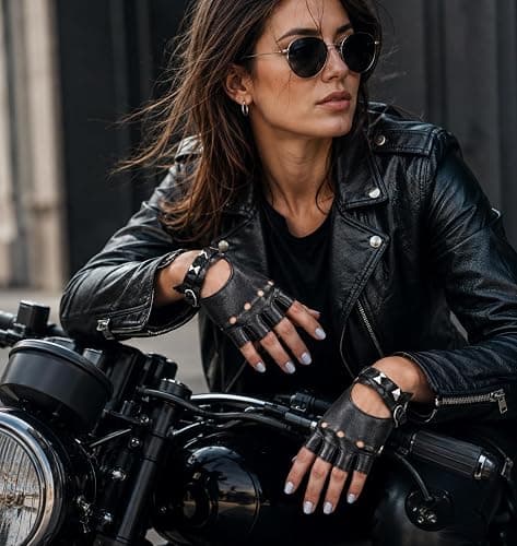 Fingerless Faux Leather Biker Gloves - Black Punk Glove Belt Up Closure thumbnail 3